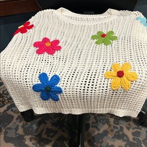 Colorful Floral Knit Hollow Out Sweater Spring Weather, Garden, Cottage Core